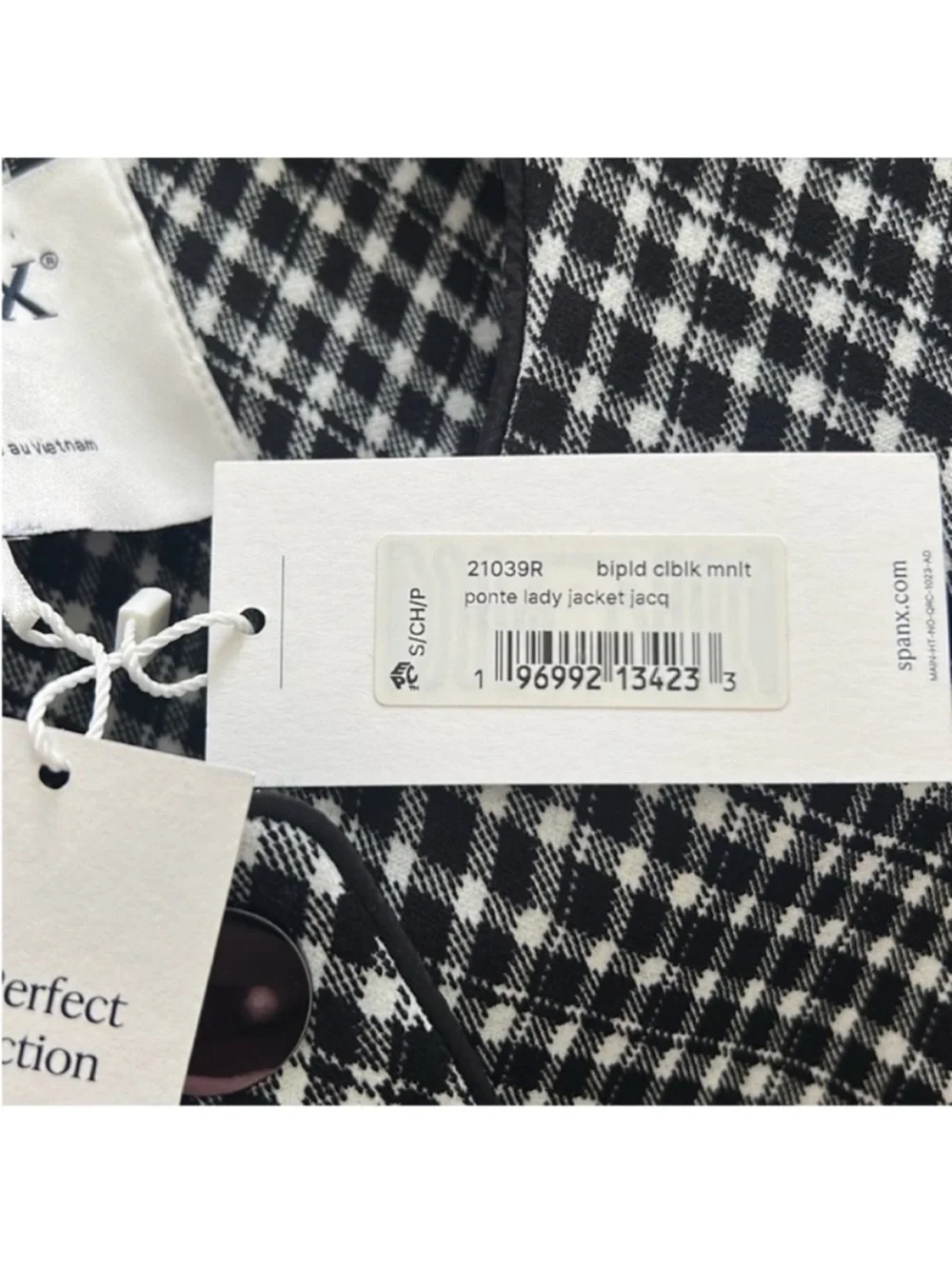 SPANX Small Regular Blazer Ponte Lady Jacket Jacquard in classic black plaid NWT